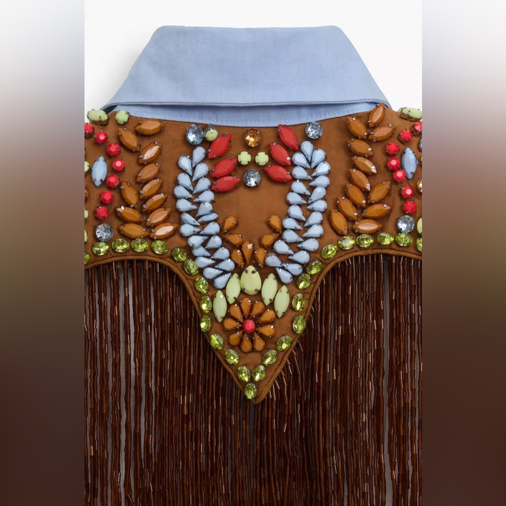 Zara icons vest shirt top bohemian festival Coachella beads hippie statement - Picture 11 of 16